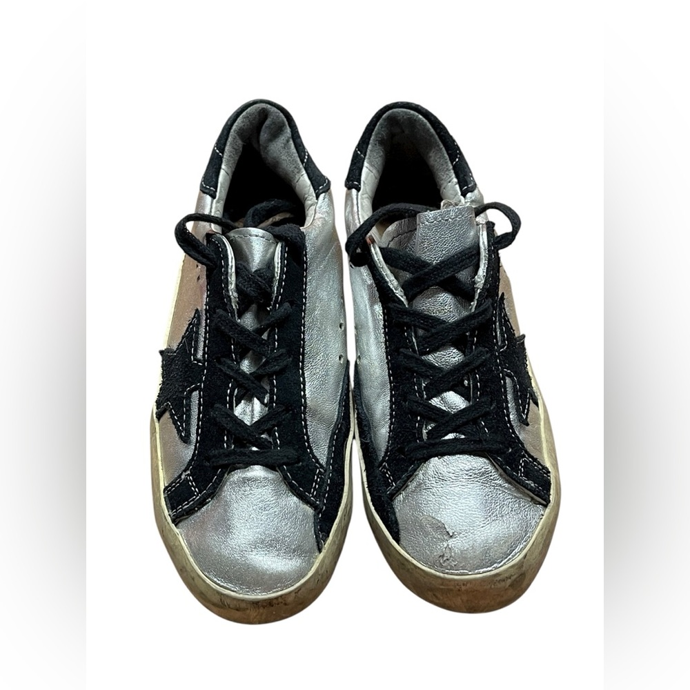 Golden Goose Super-Star Kids Silver and Black Star Sneakers Size:30 - Picture 2 of 10